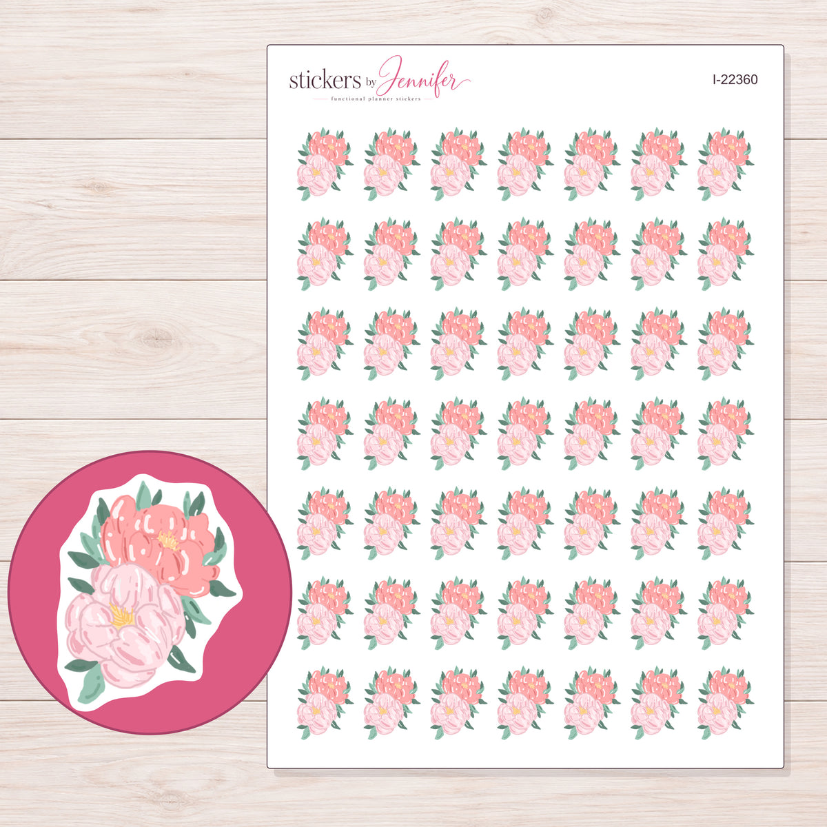 I-22360 planner sticker sheet with enlarged sticker detail