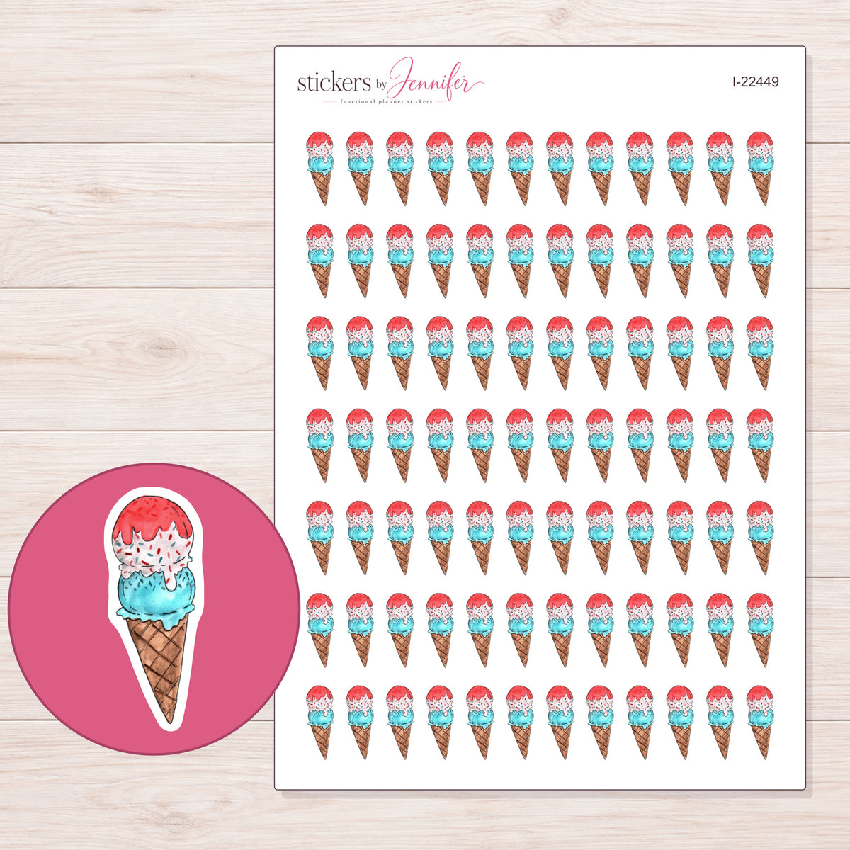 I-22449 planner sticker sheet with enlarged sticker detail