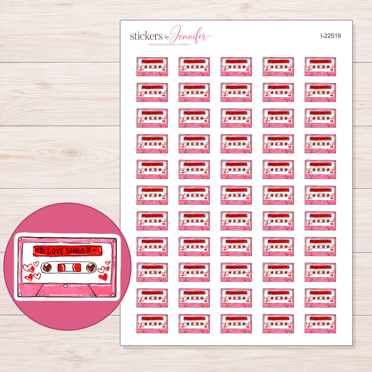 I-22519 planner sticker sheet with enlarged sticker detail