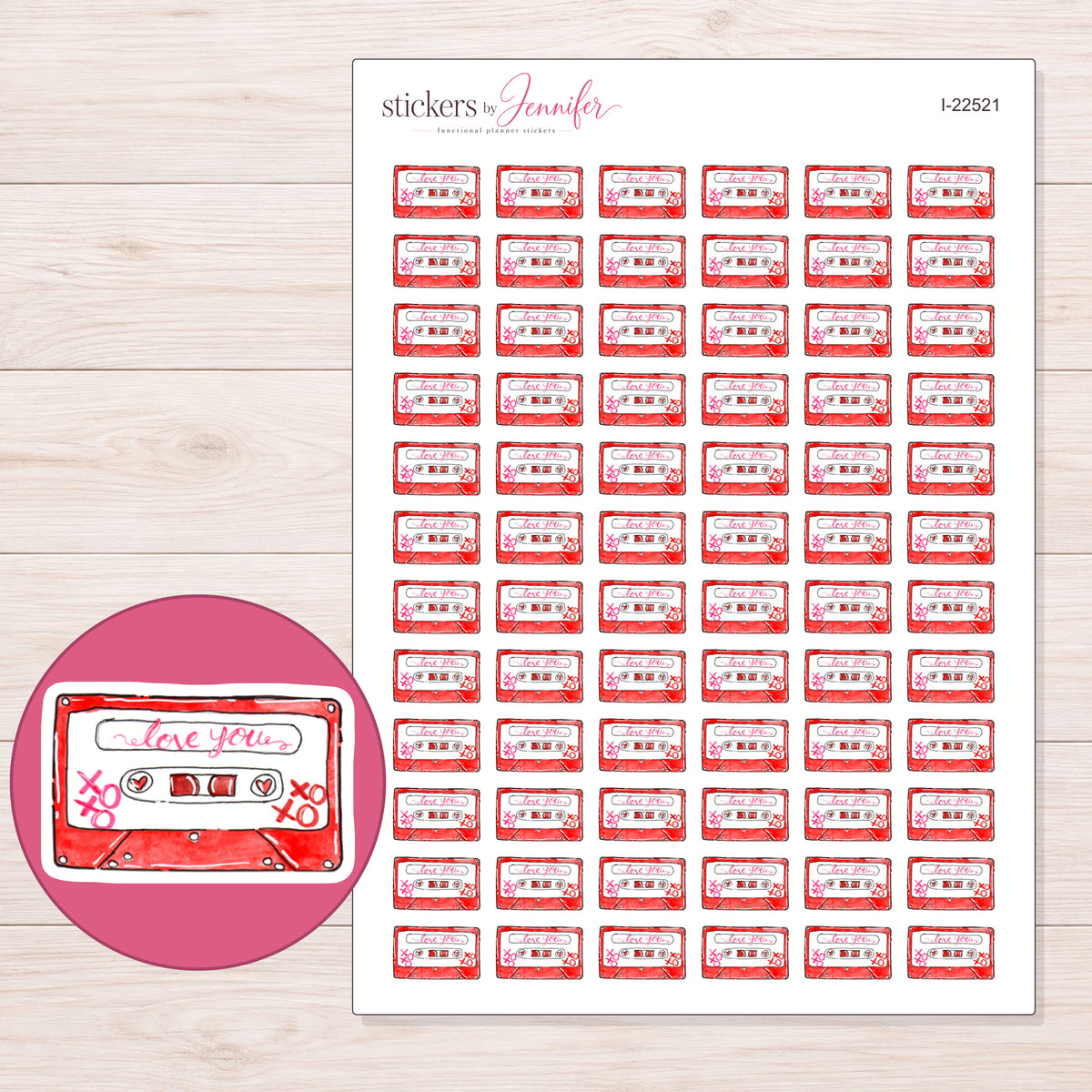 I-22521 planner sticker sheet with enlarged sticker detail