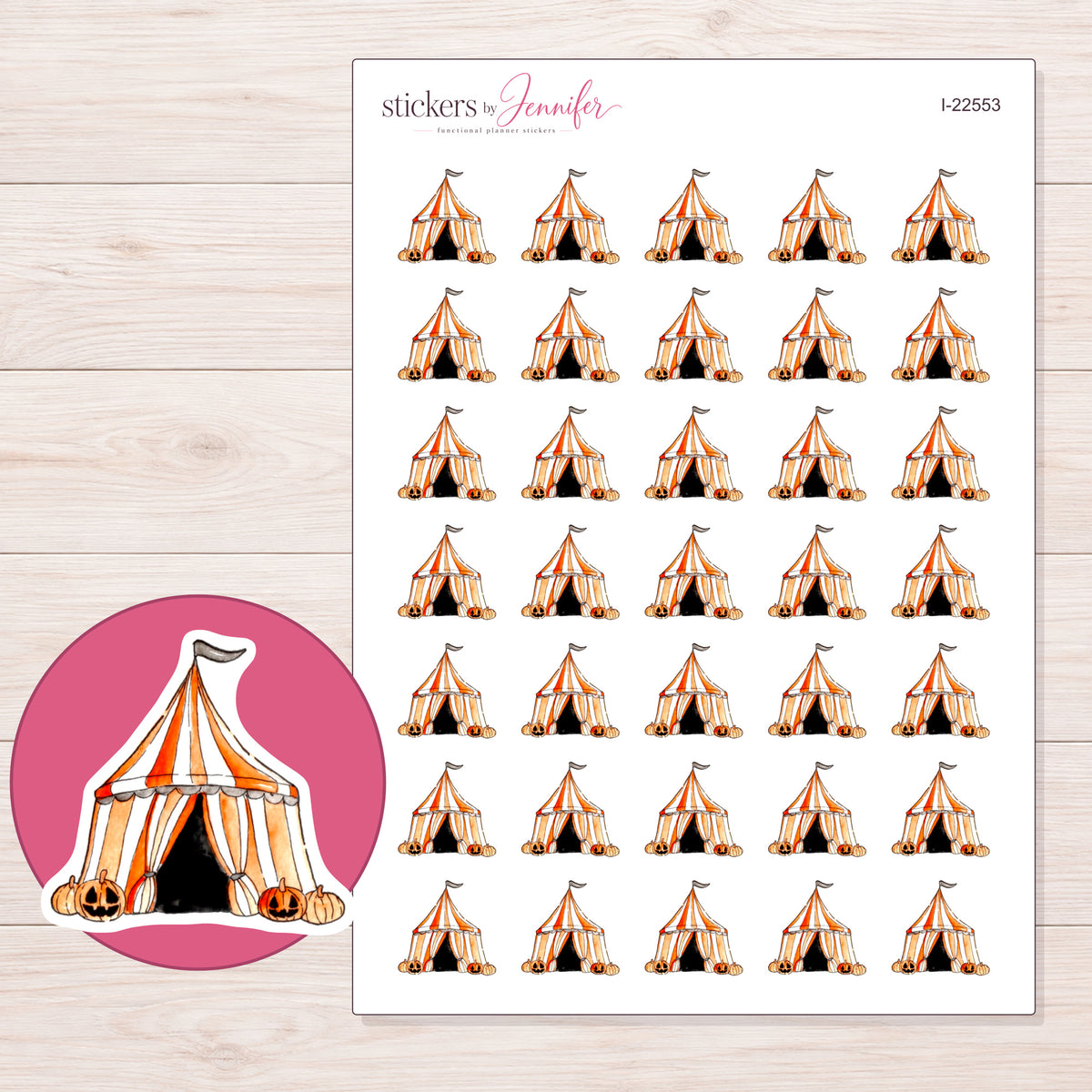 I-22553 planner sticker sheet with enlarged sticker detail