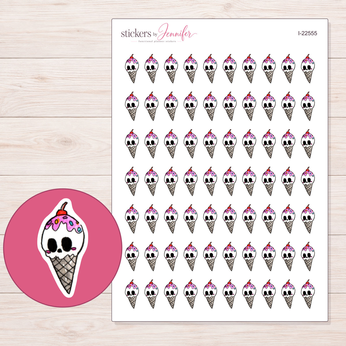 I-22555 planner sticker sheet with enlarged sticker detail