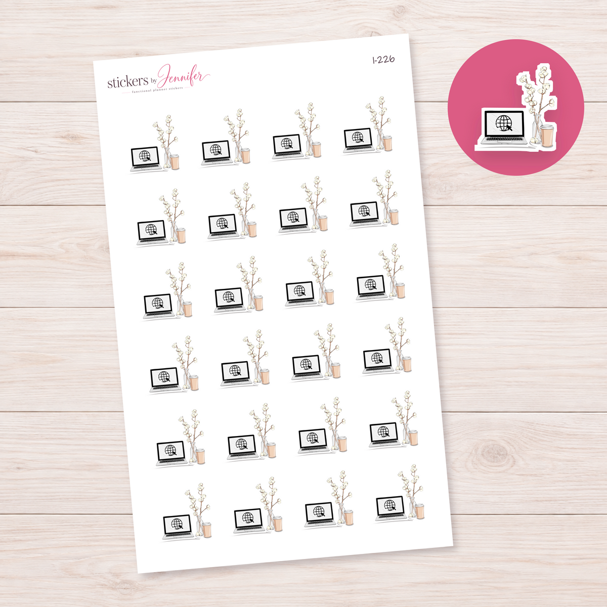 Laptop & Flowers Planner Stickers | I-226