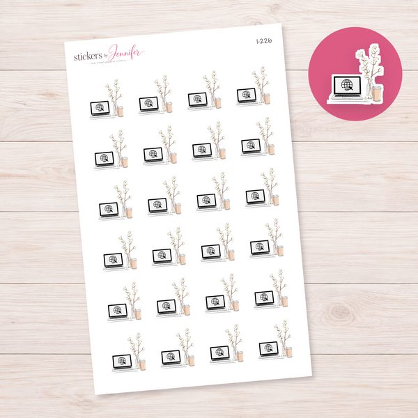 Laptop & Flowers Planner Stickers | I-226