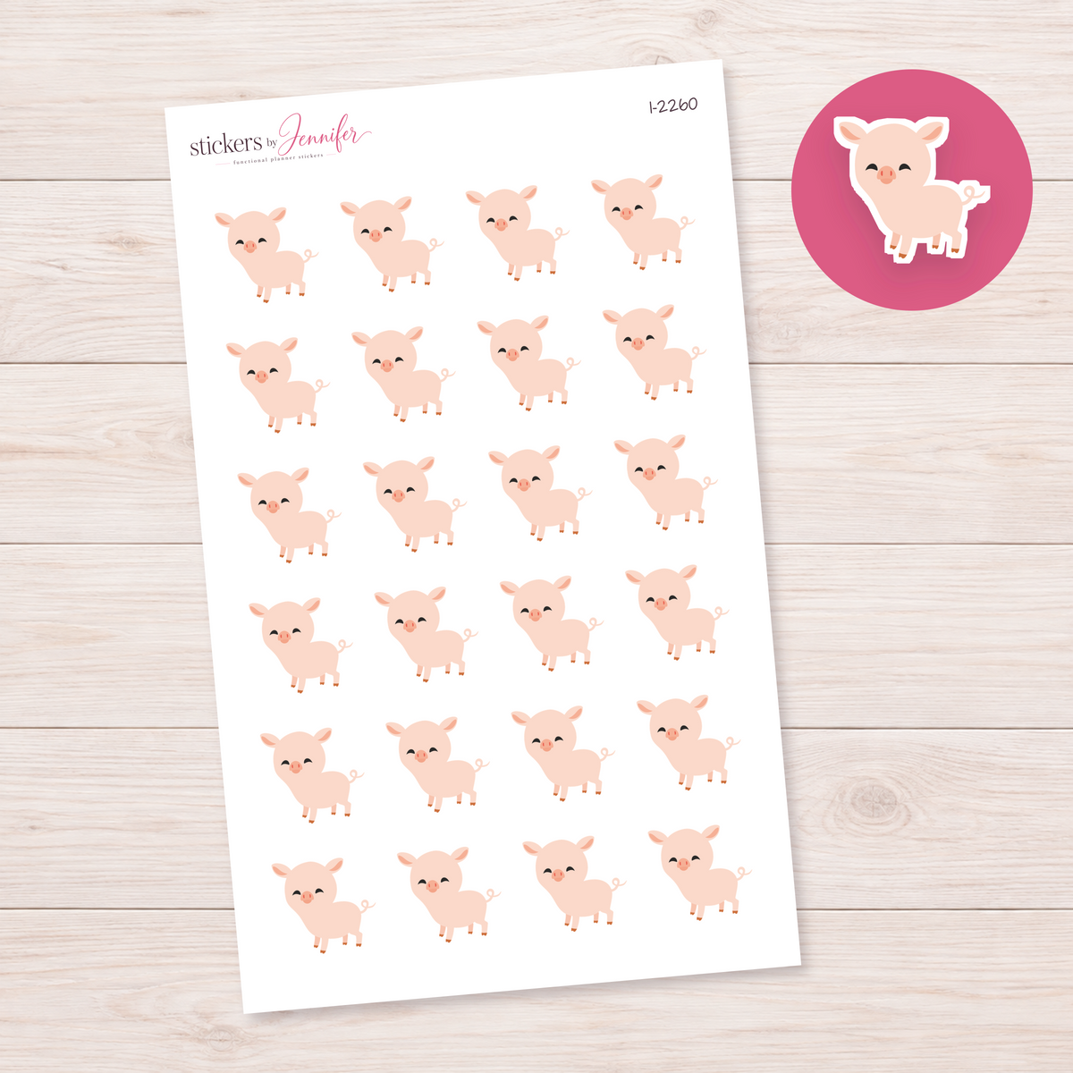 Smiling Pink Piglet Planner Stickers | I-2260