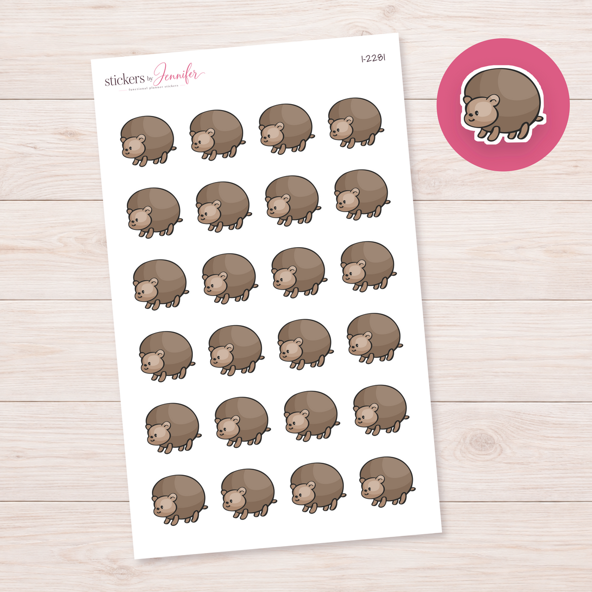 Round Brown Hedgehog Planner Stickers | I-2281