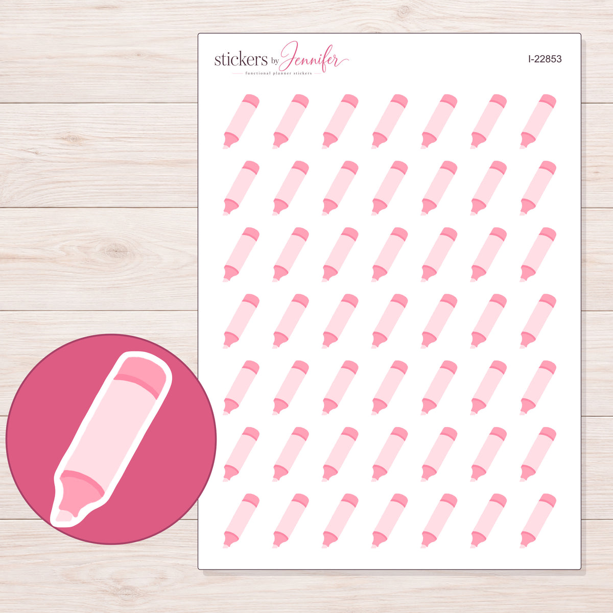 I-22853 planner sticker sheet with enlarged sticker detail