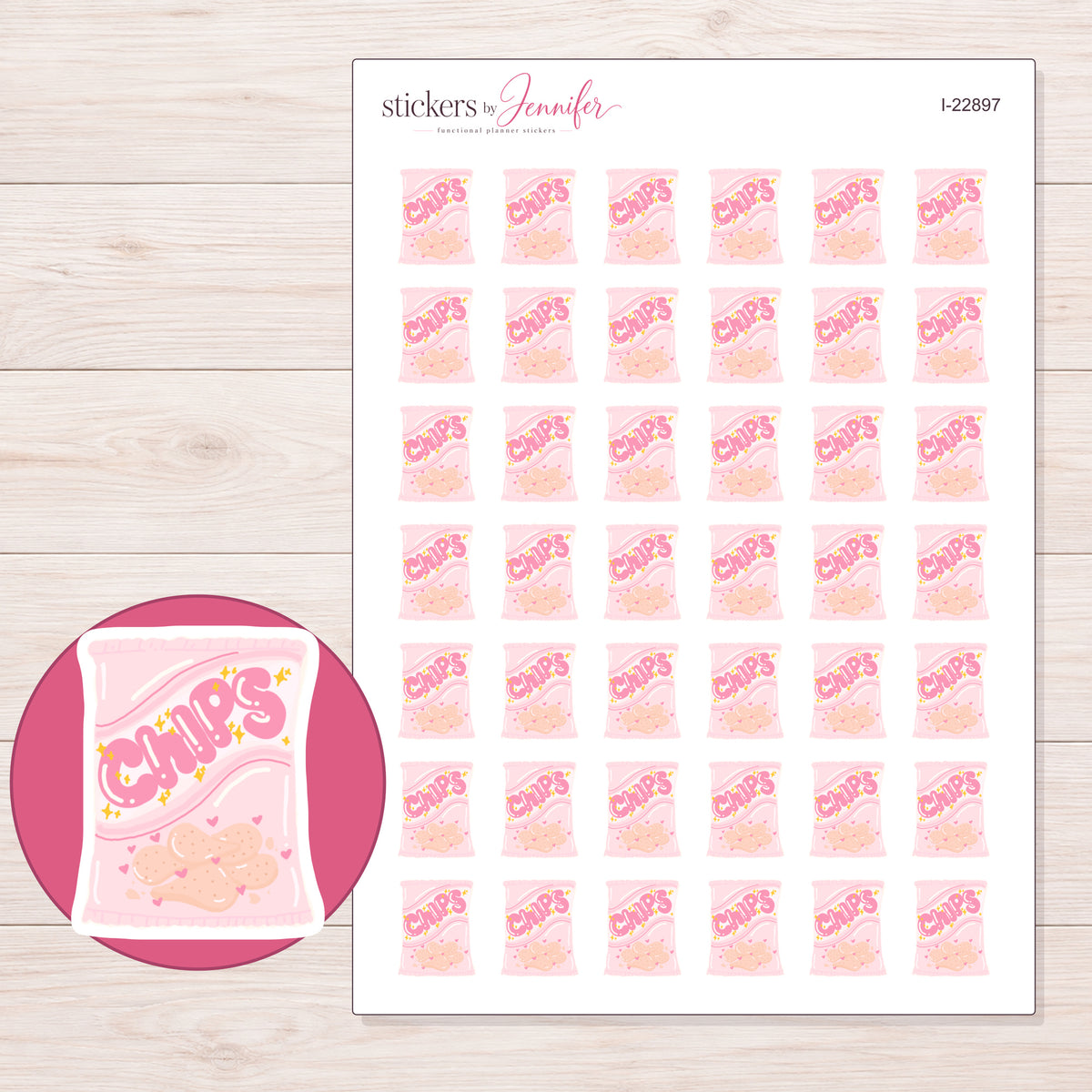 I-22897 planner sticker sheet with enlarged sticker detail
