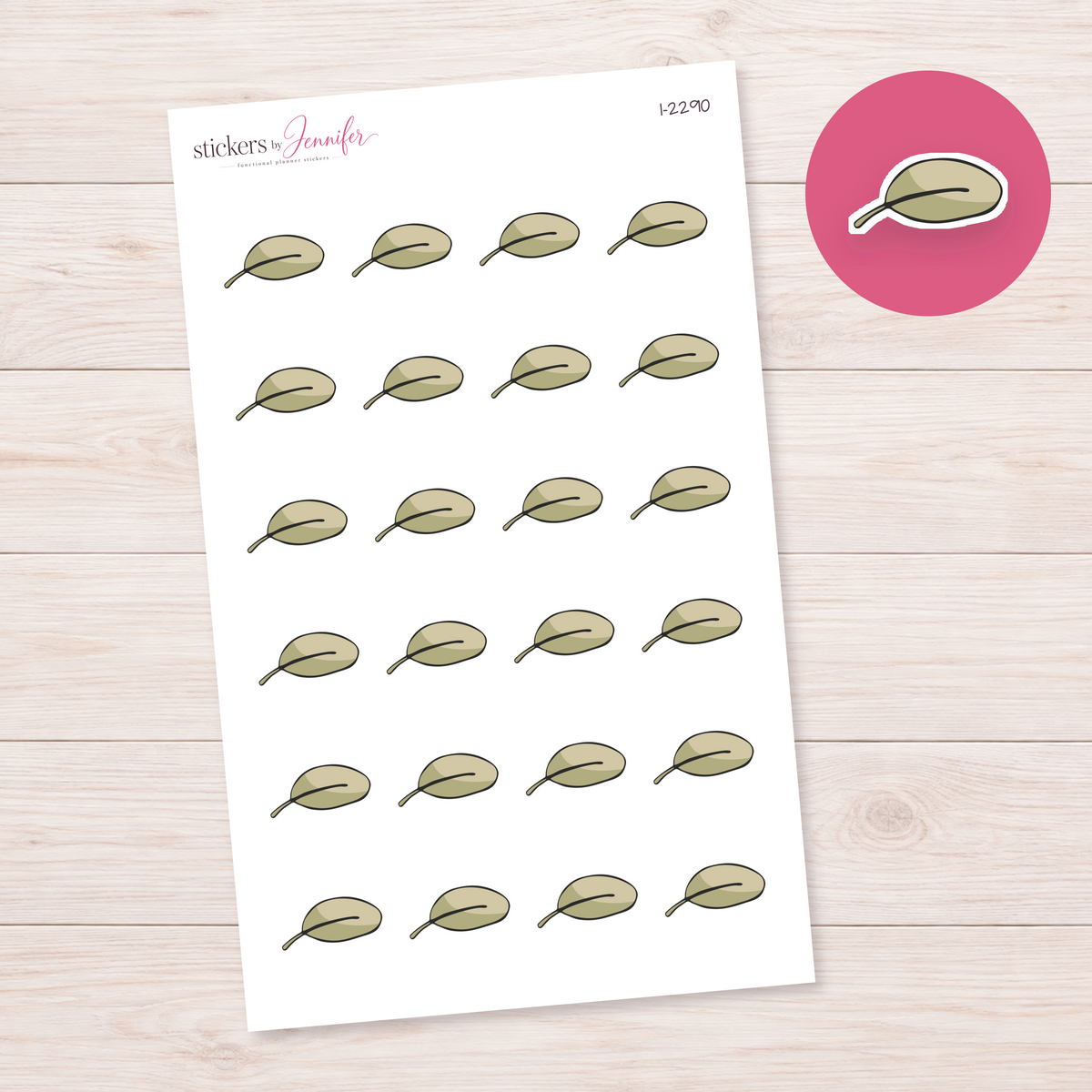 Olive Rounded Leaf Planner Stickers | I-2290