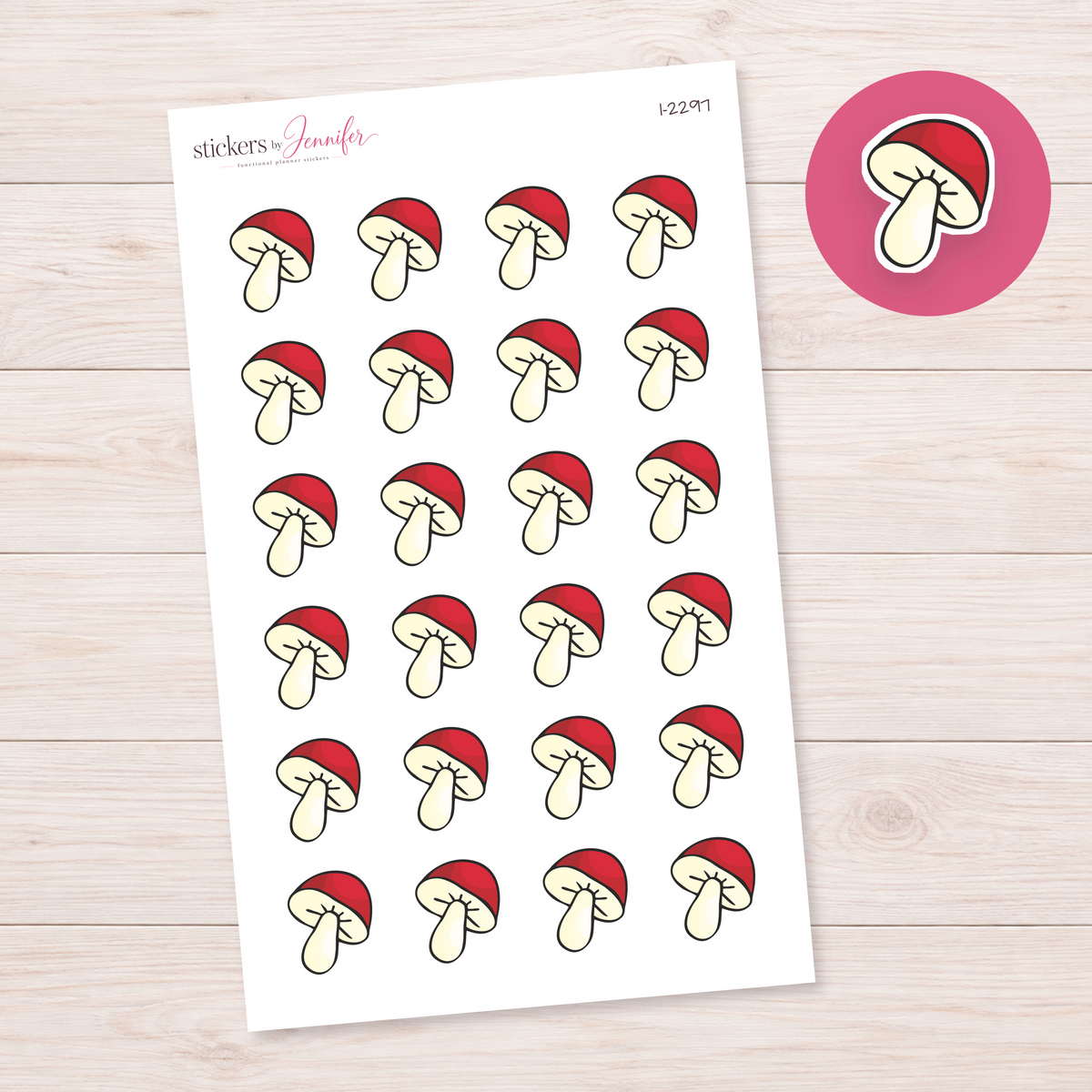 Tilted Red Mushroom Planner Stickers | I-2297