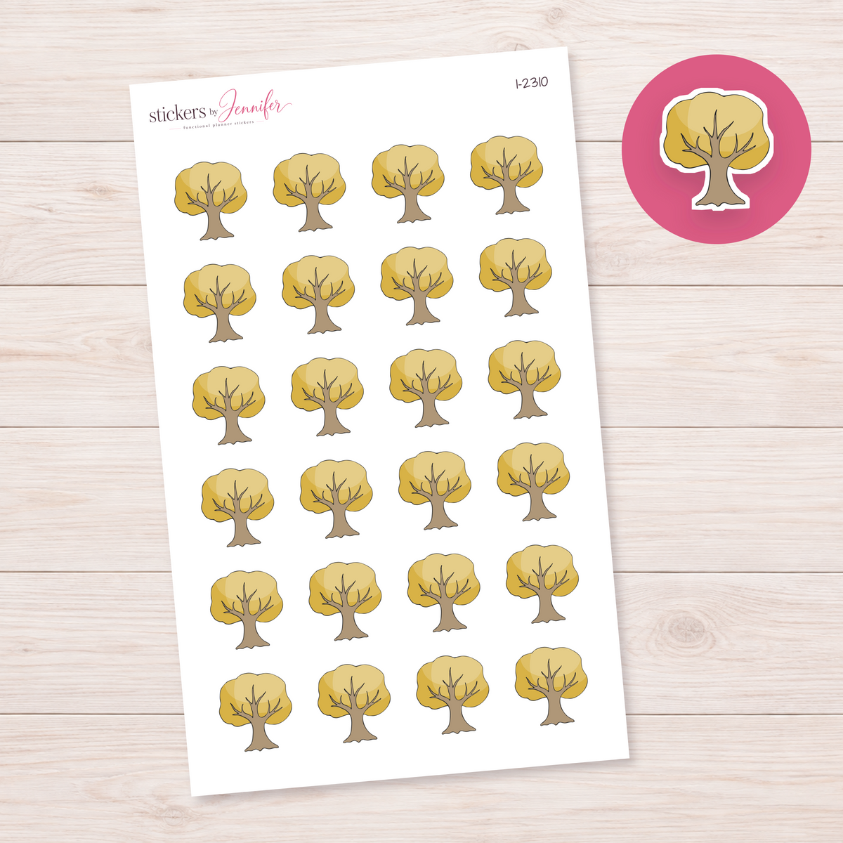 Golden Broad-Canopy Tree Planner Stickers | I-2310