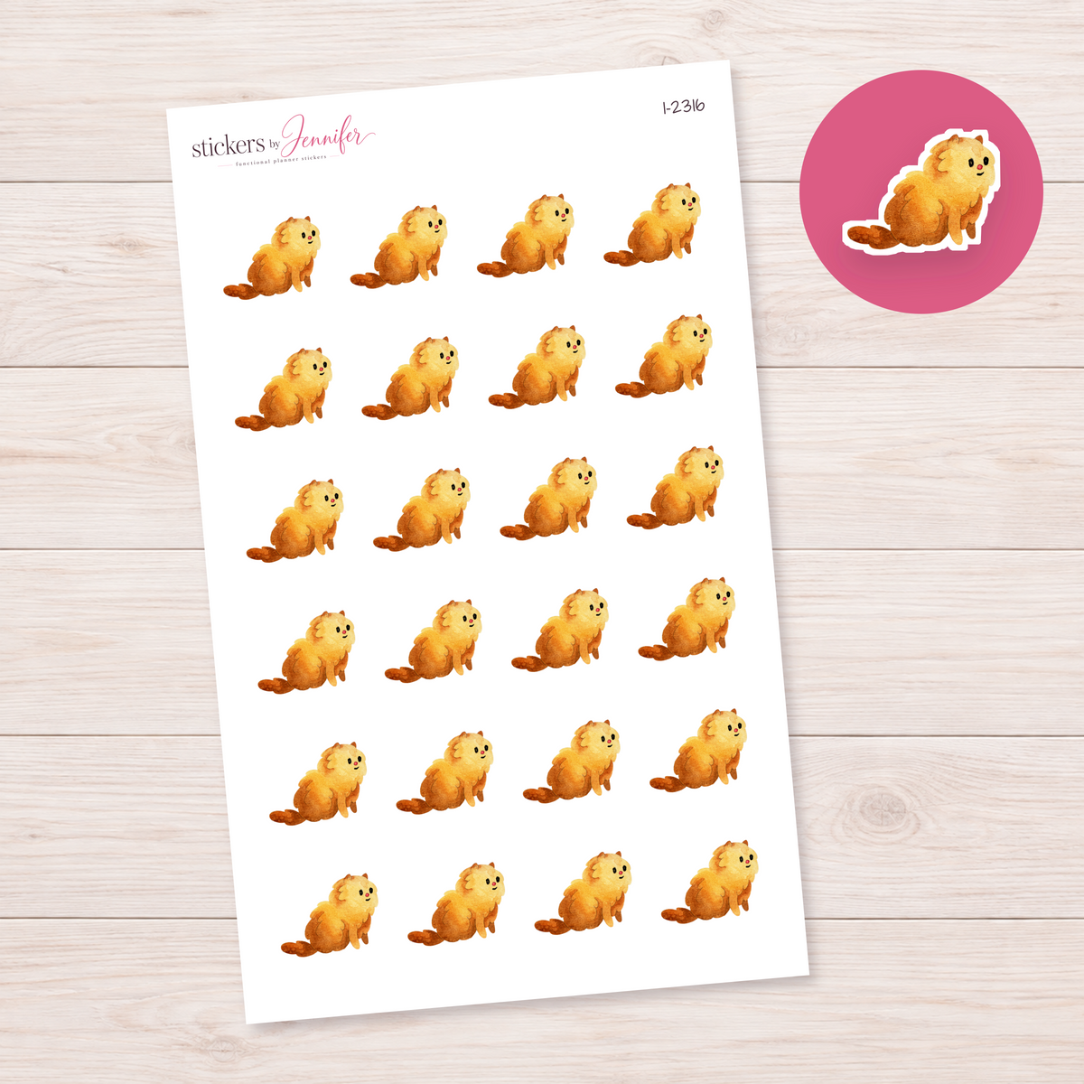 Watercolor Golden Fluffy Cat Planner Stickers | I-2316