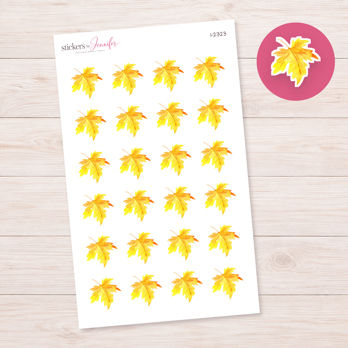 Watercolor Yellow Maple Leaf Planner Stickers | I-2323