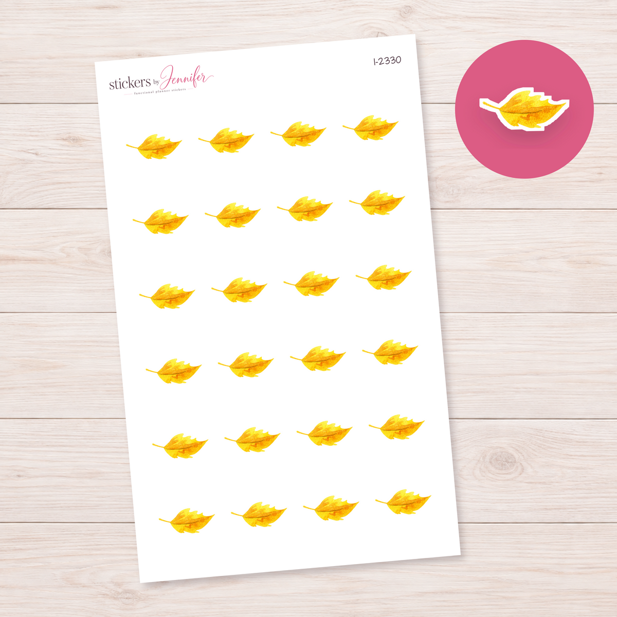 Watercolor Golden Serrated Leaf Planner Stickers | I-2330