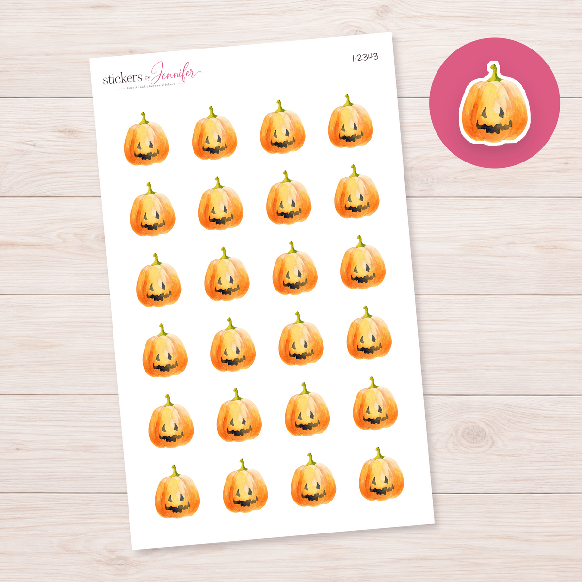 Watercolor Orange Jack-o-Lantern Planner Stickers | I-2343