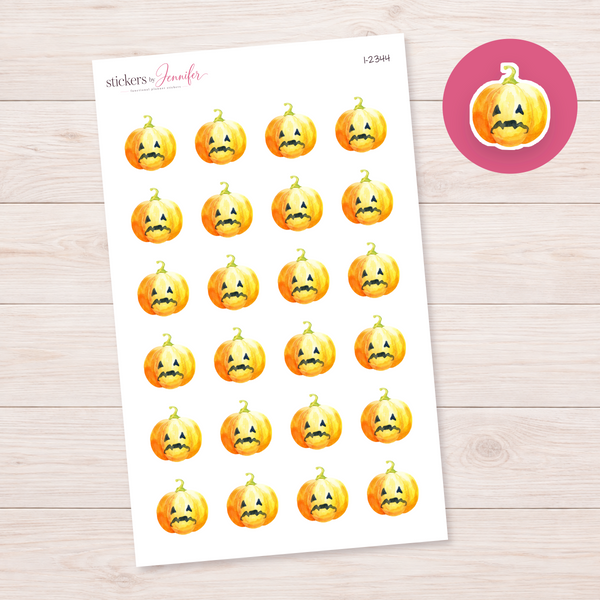 Watercolor Golden Jack-o-Lantern Planner Stickers | I-2344