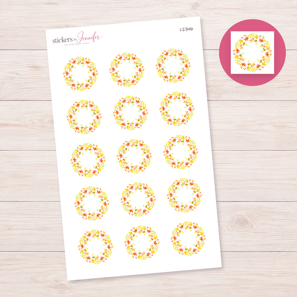 Autumn Leaf Wreath Planner Stickers | I-2346