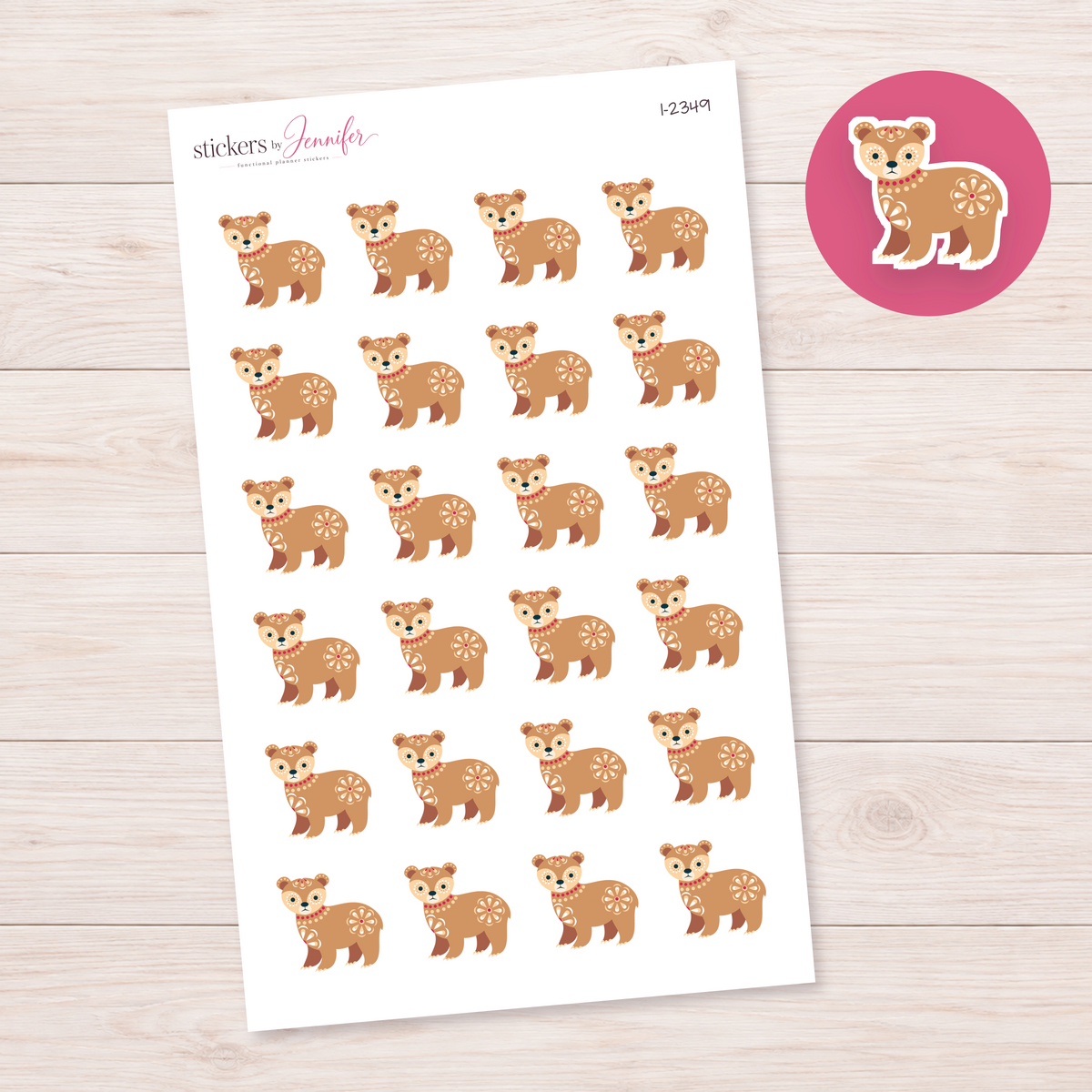 Standing Folk Art Bear Planner Stickers | I-2349