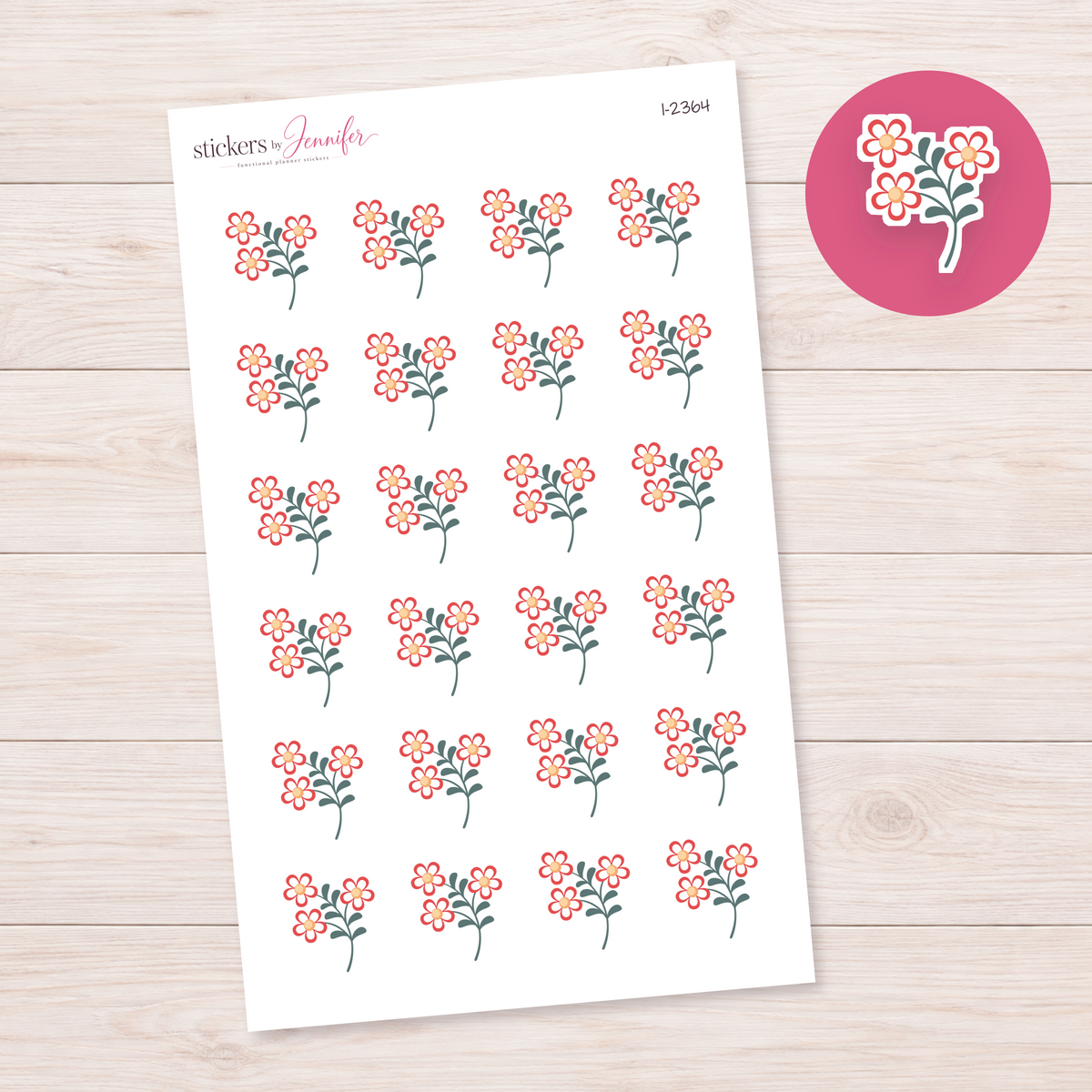 Three Folk Flowers Planner Stickers | I-2364