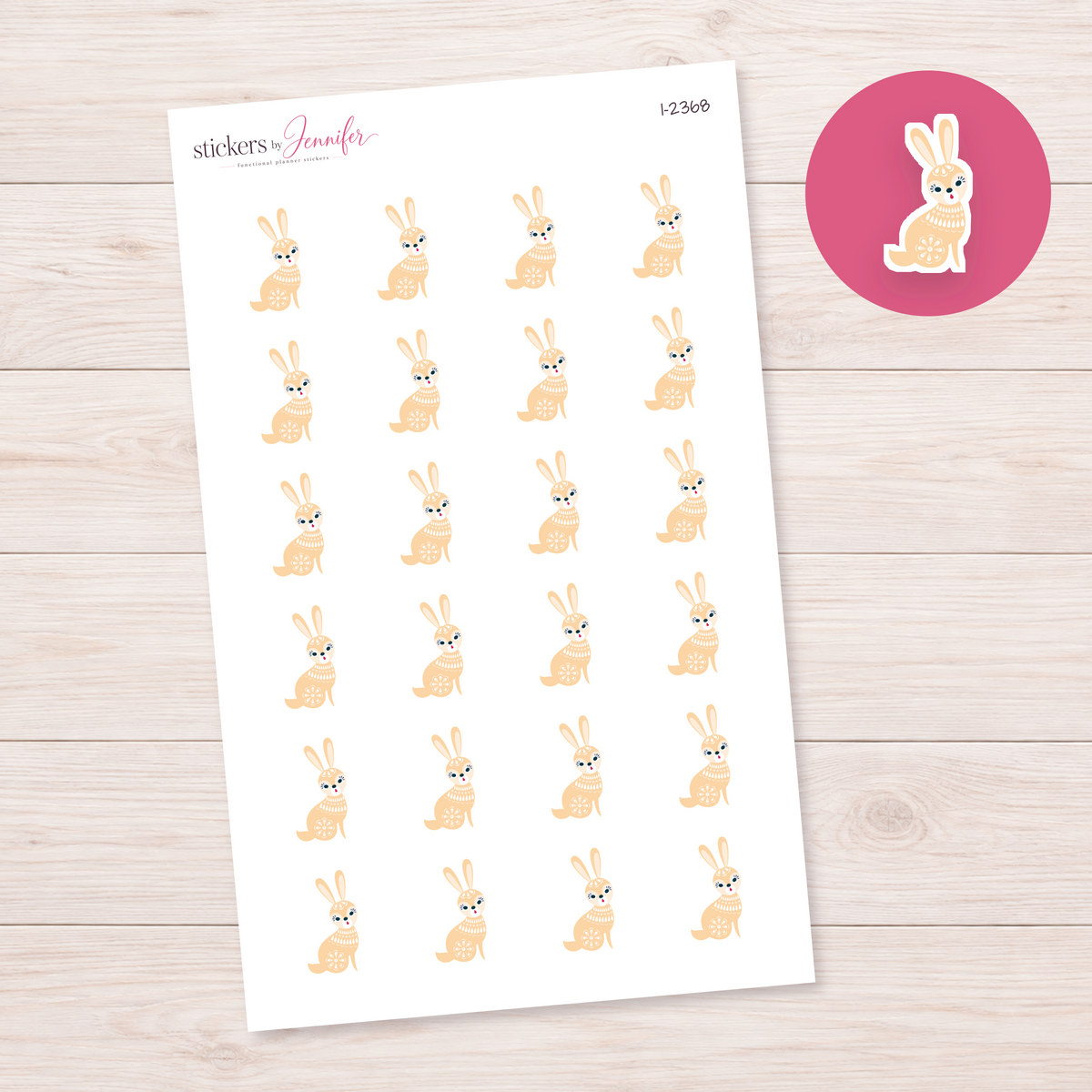 Peach Folk Rabbit Planner Stickers | I-2368