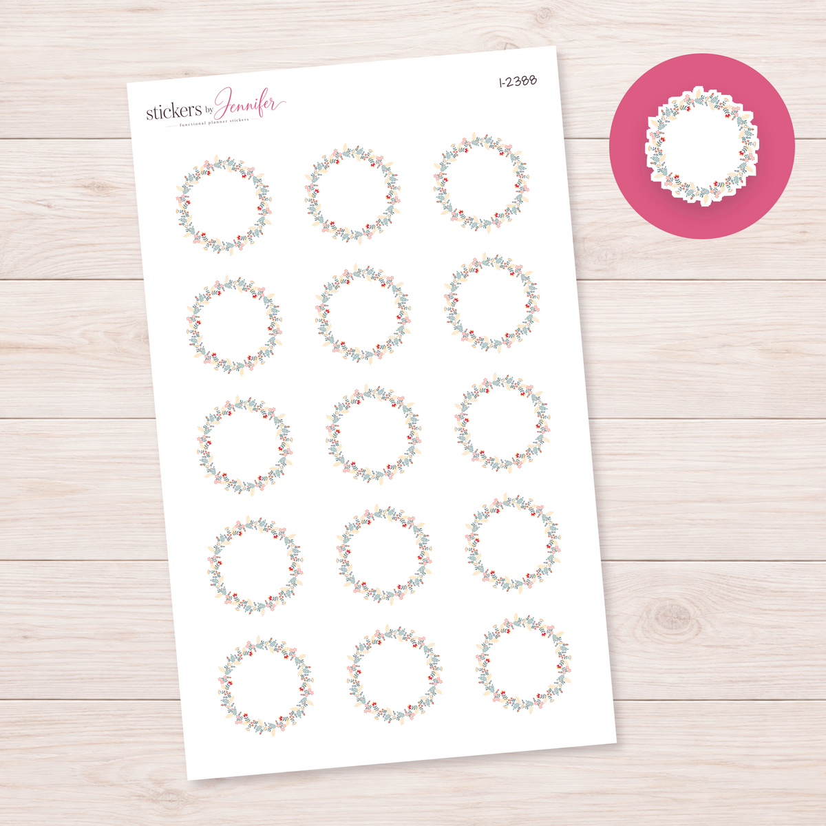 Delicate Folk Leaf Wreath Planner Stickers | I-2388