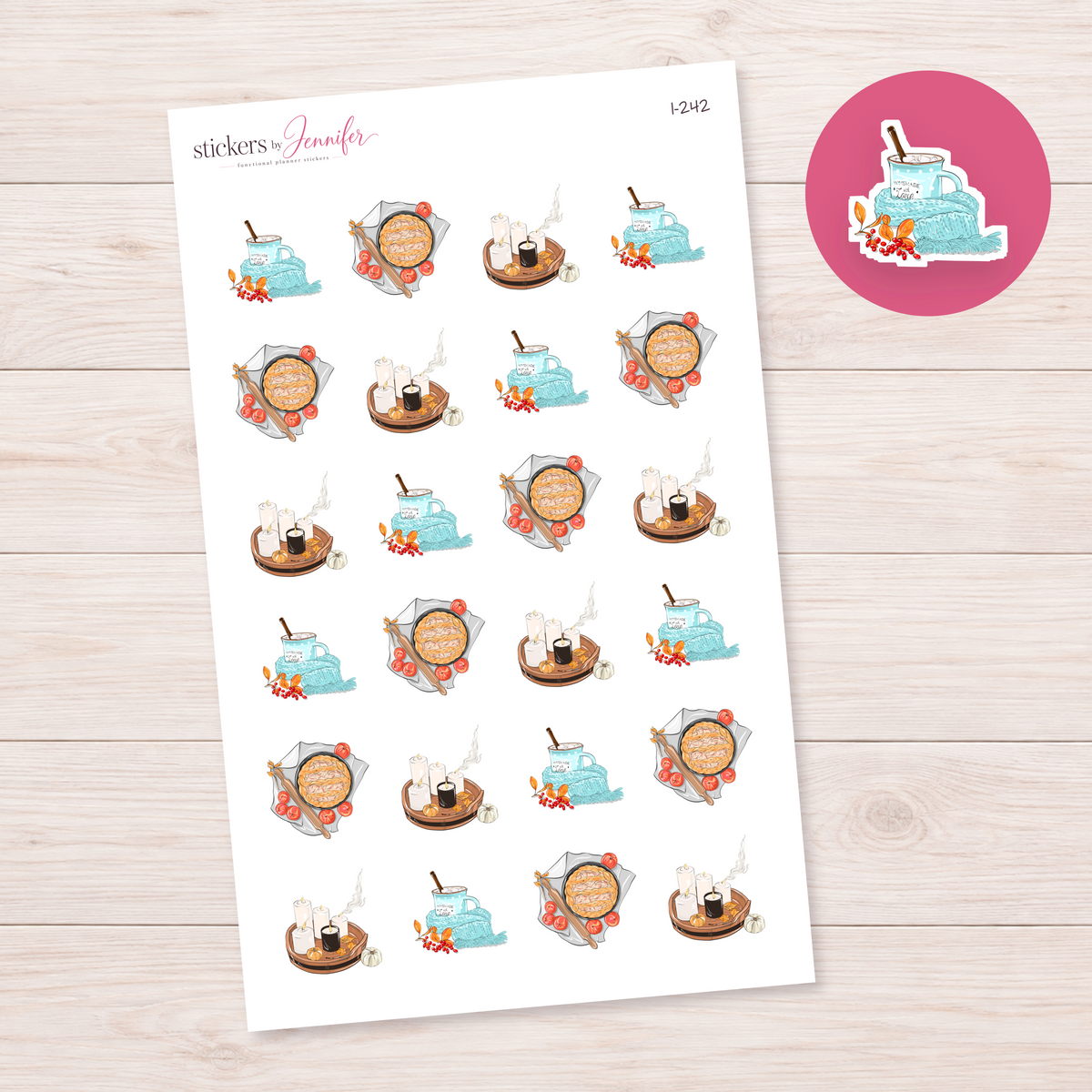 Cozy Mug and Knit Scarf Planner Stickers | I-242