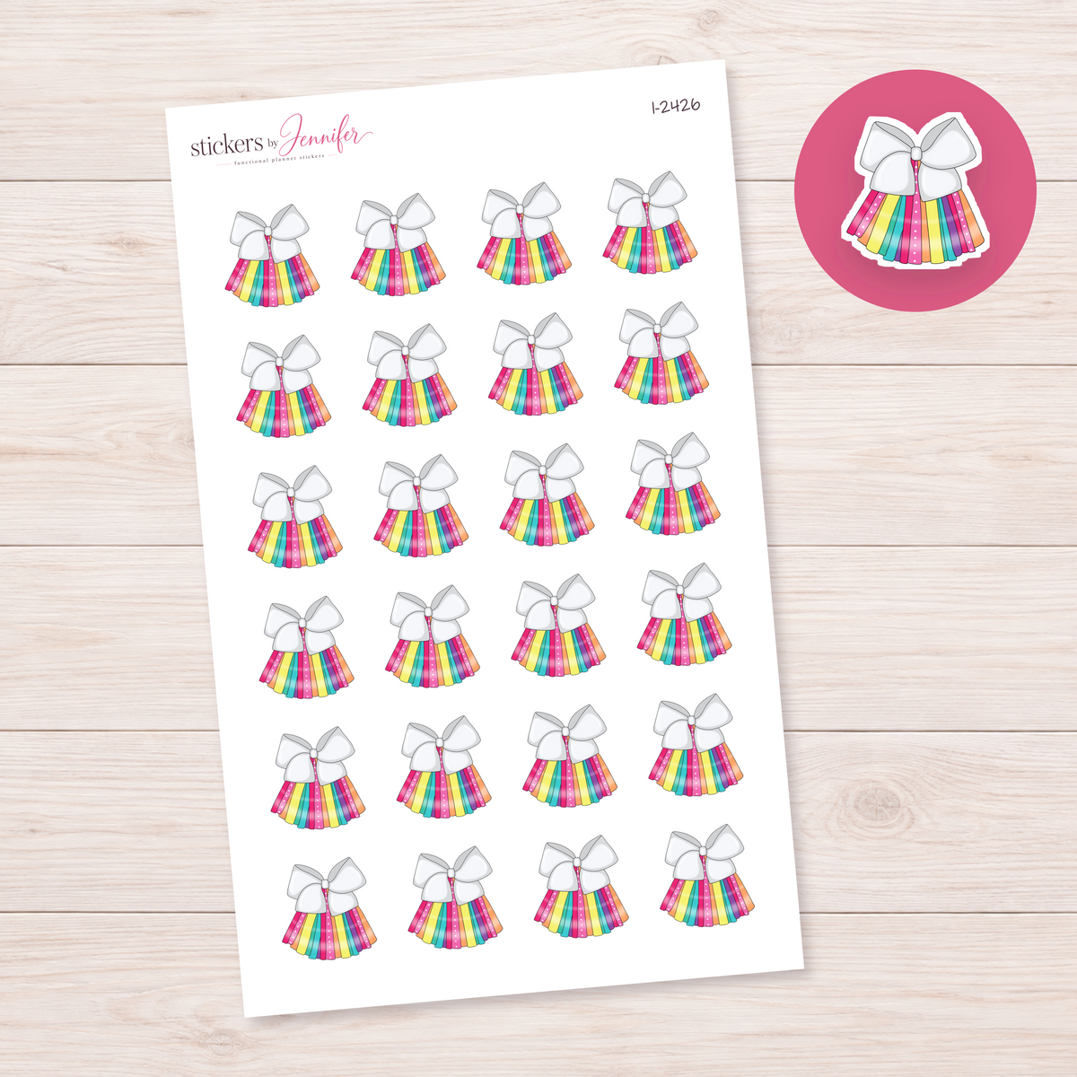 Rainbow Ribbon Bow Planner Stickers | I-2426