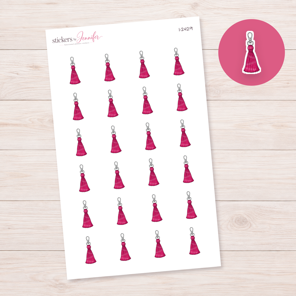 Hot Pink Tassel Keychain Planner Stickers | I-2429