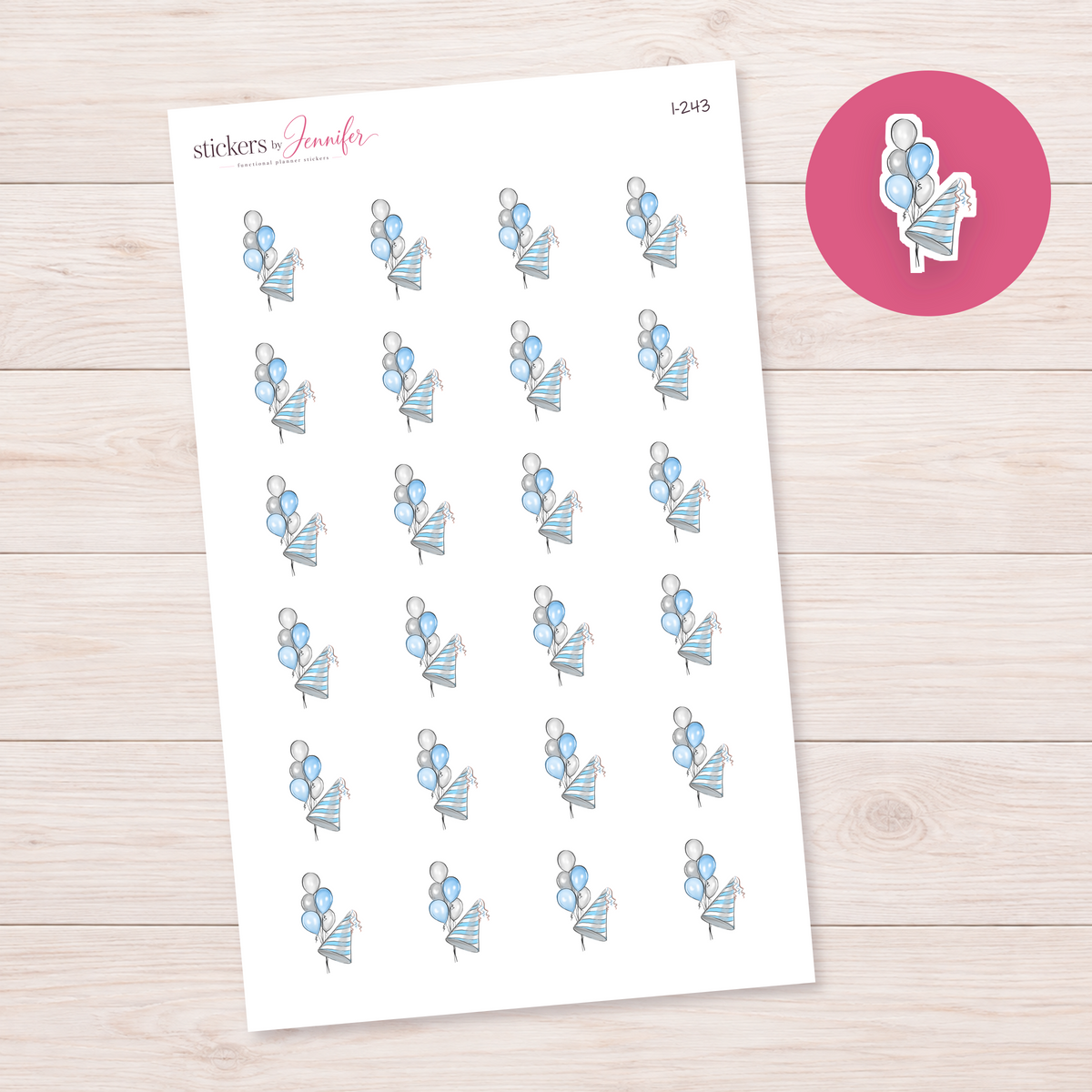 Blue Class Party Balloons Planner Stickers | I-243