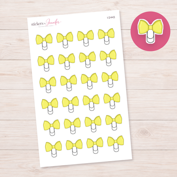 Yellow Bow Paperclip Planner Stickers | I-2442