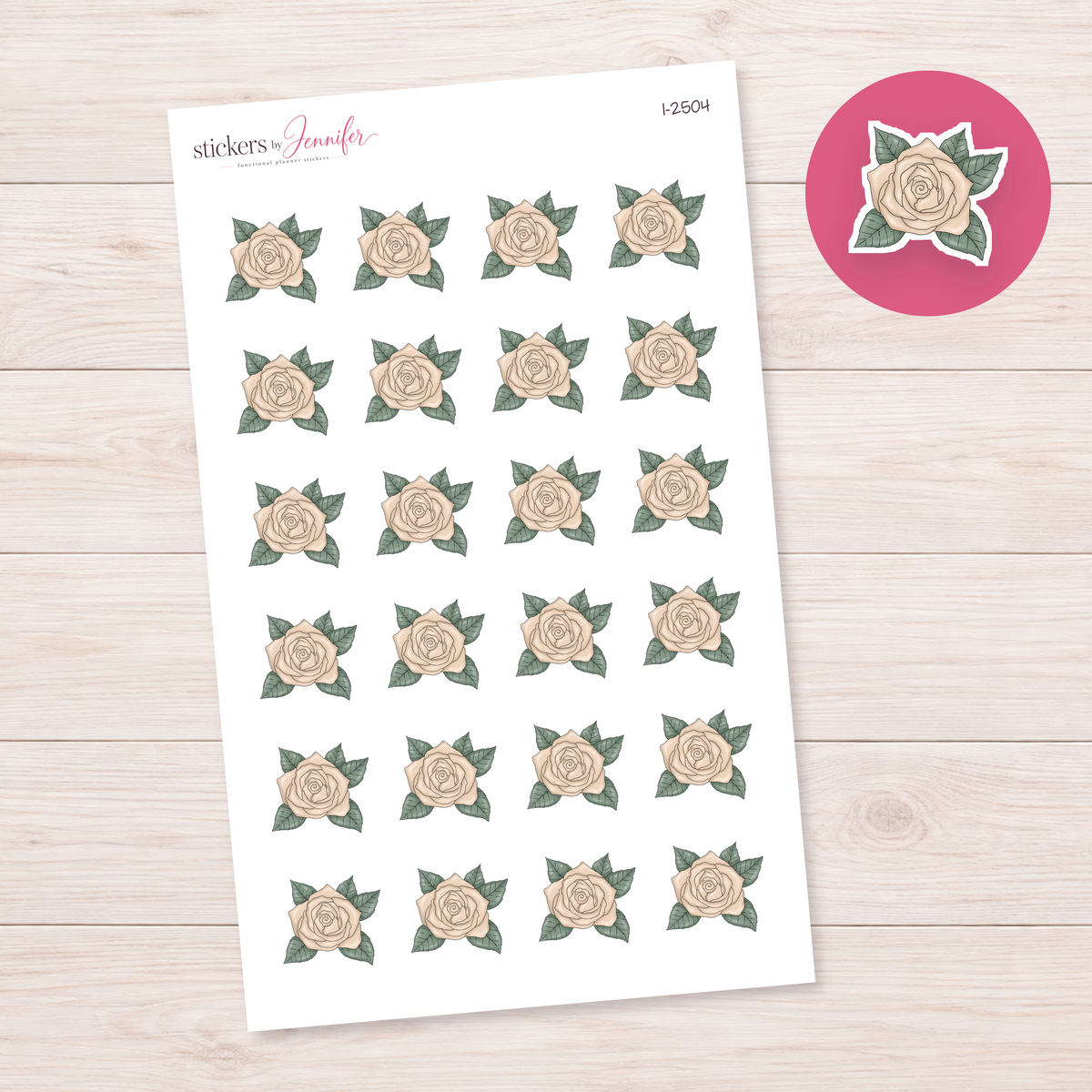 Cream Rose with Leaves Planner Stickers | I-2504