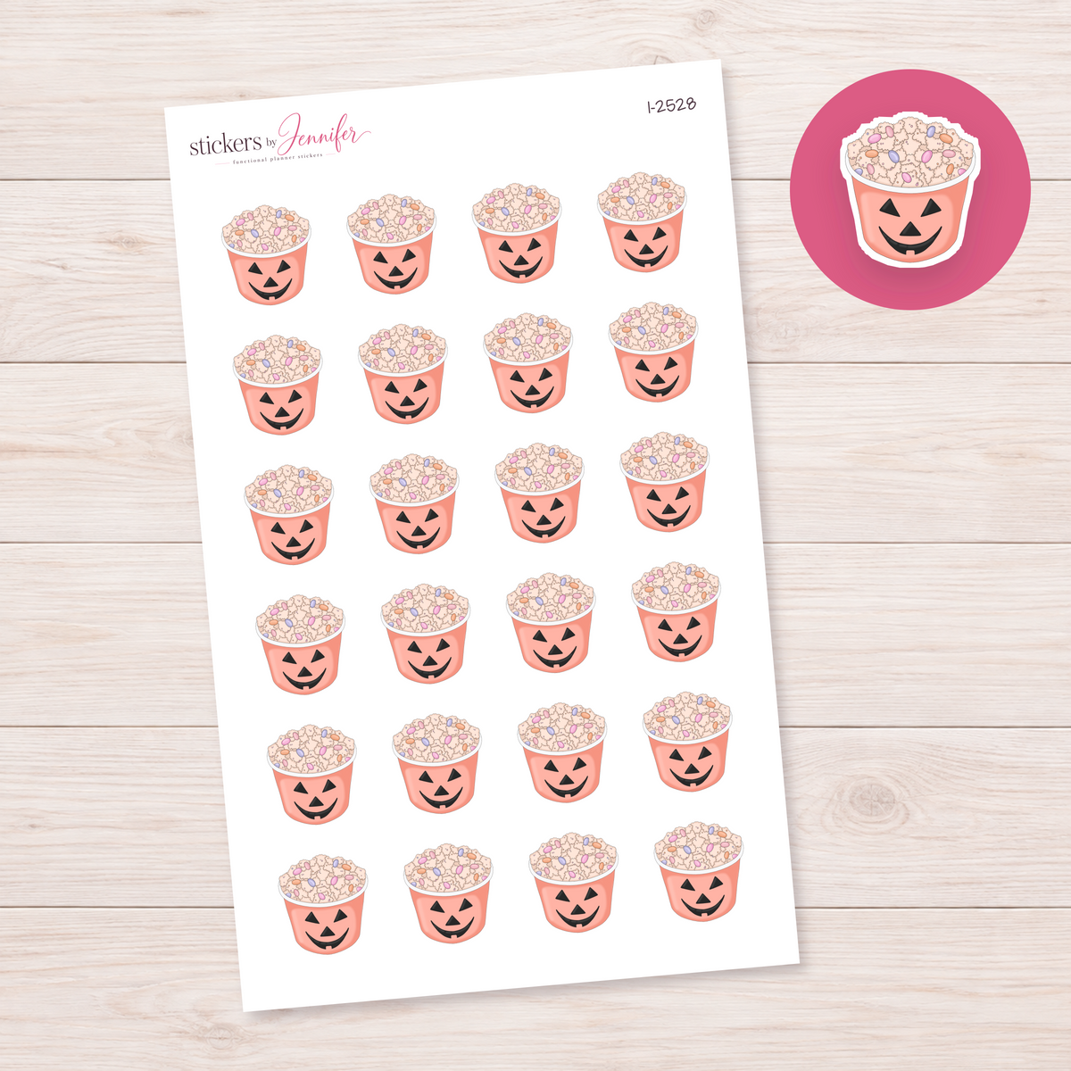 Jack-o-Lantern Popcorn Bucket Planner Stickers | I-2528