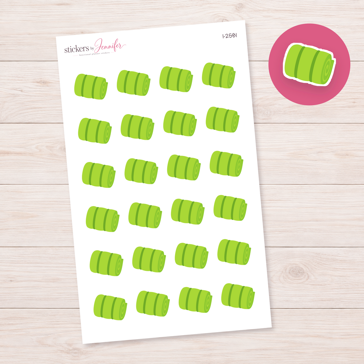 Rolled Green Sleeping Bag Planner Stickers | I-2581