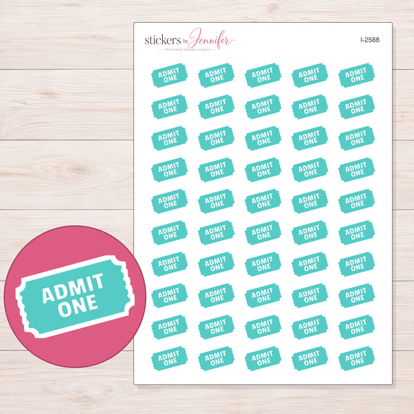 Admit One Ticket Planner Stickers | I-2588 — enlarged contour-cut detail