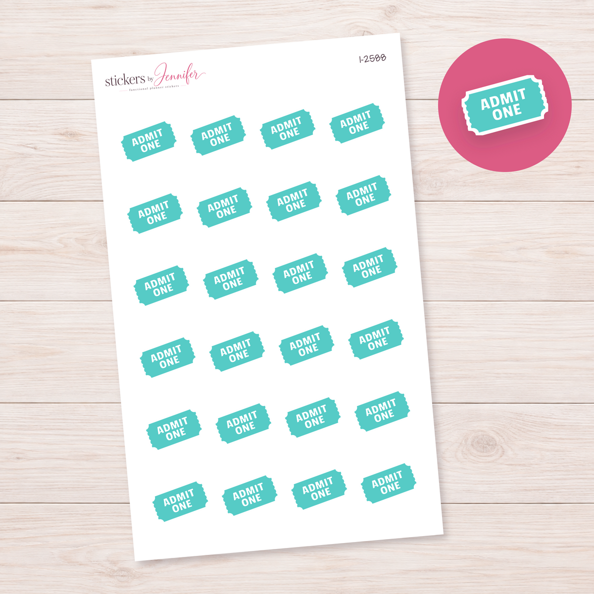 Admit One Ticket Planner Stickers | I-2588