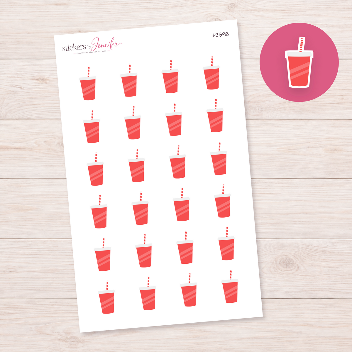Red Striped Drink Cup Planner Stickers | I-2593