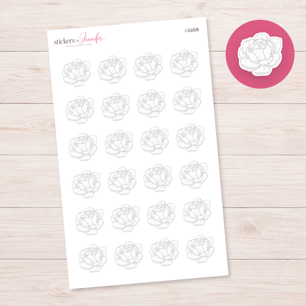 White Peony Bloom Planner Stickers | I-2658