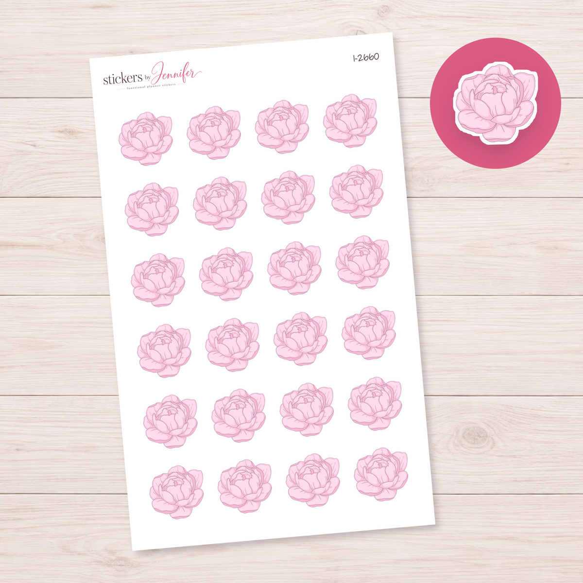 Pink Peony Blossom Planner Stickers | I-2660