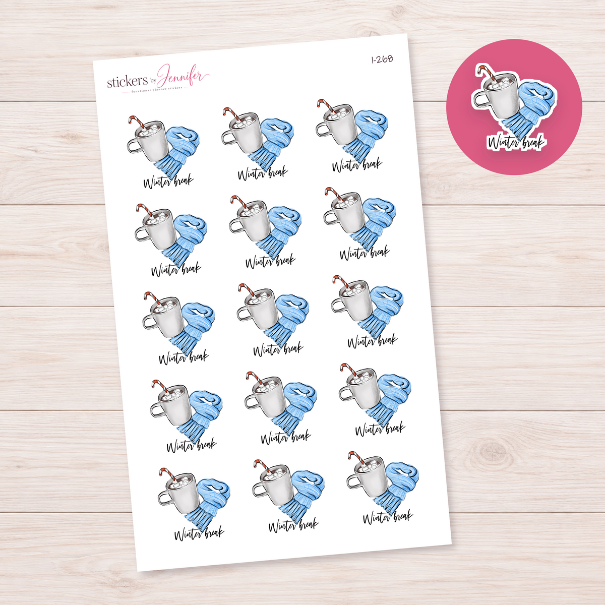 Winter Break Cocoa & Scarf Planner Stickers | I-268