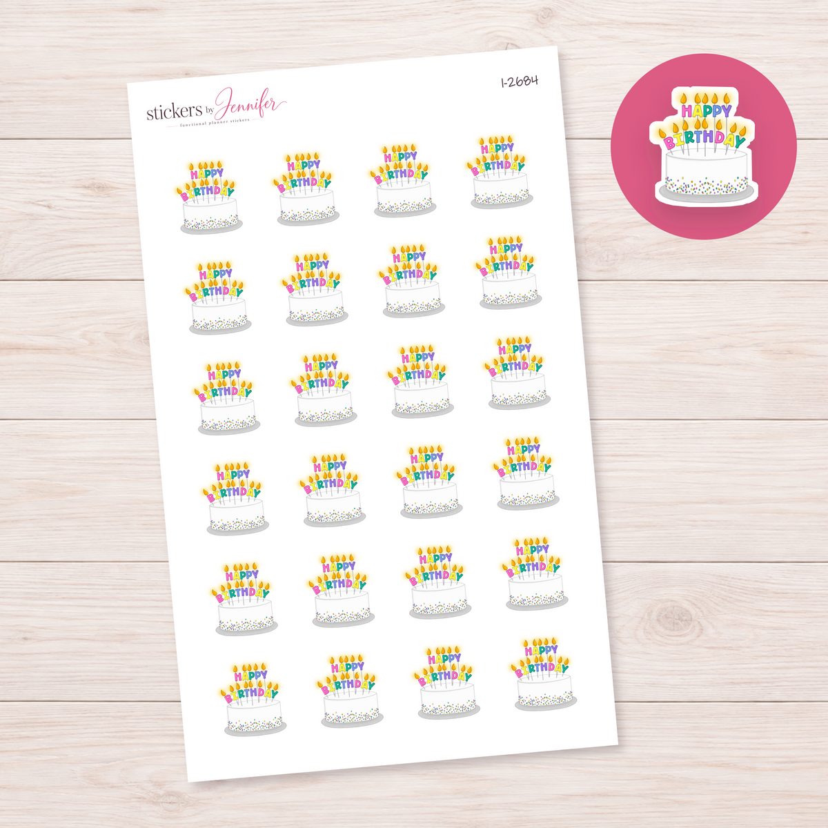 Happy Birthday Candle Cake Planner Stickers | I-2684