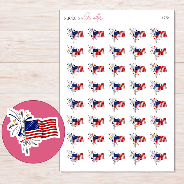 American Flag and Fireworks Planner Stickers | I-270 — enlarged contour-cut detail