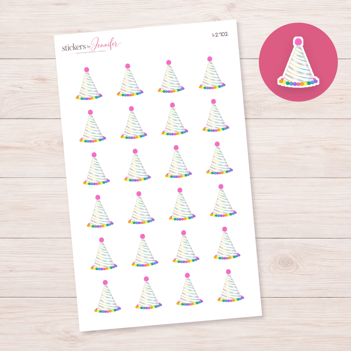 Rainbow Trimmed Party Hat Planner Stickers | I-2702