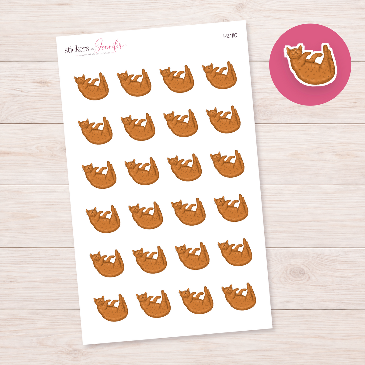 Rolling Ginger Cat Planner Stickers | I-2710