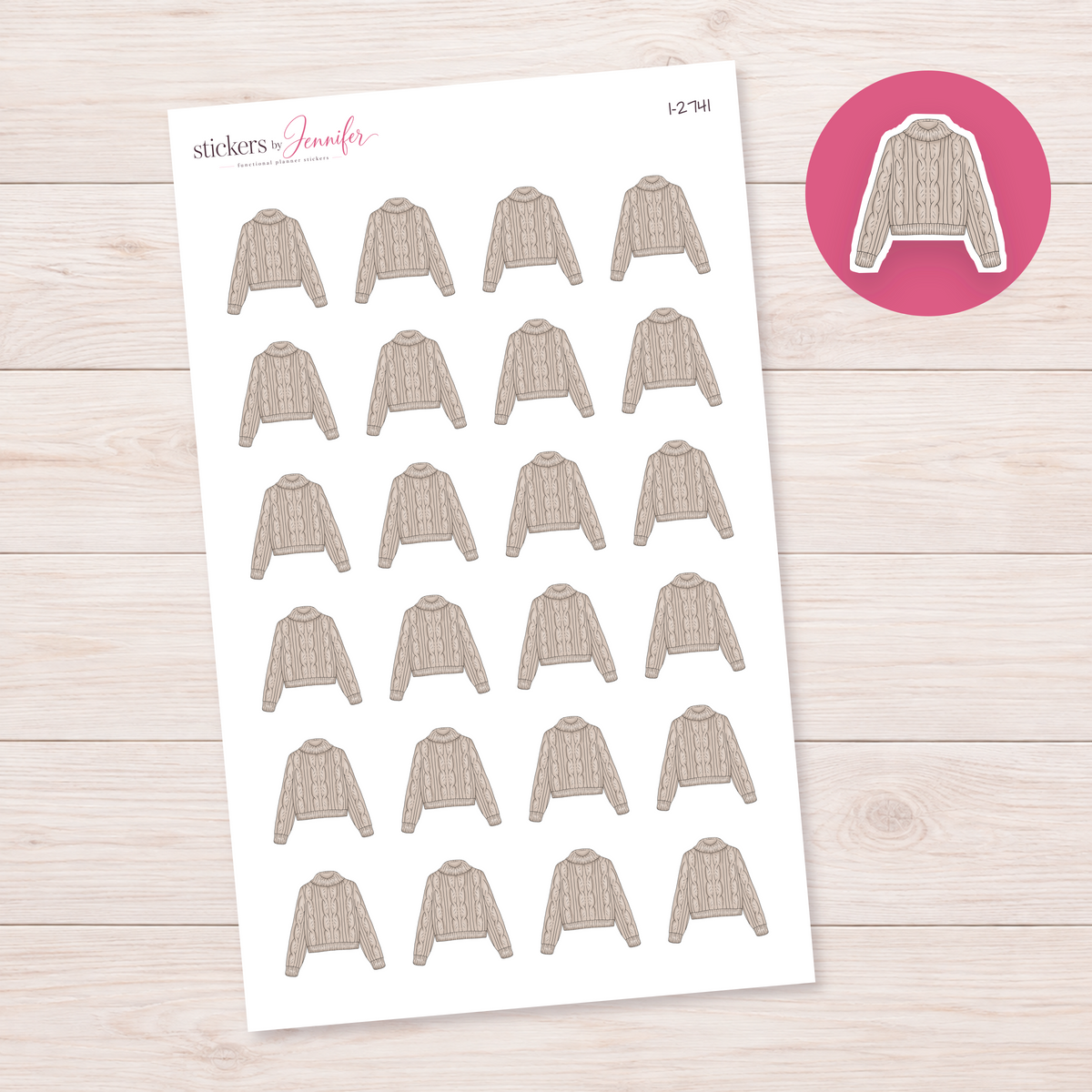 Taupe Cable-Knit Sweater Planner Stickers | I-2741