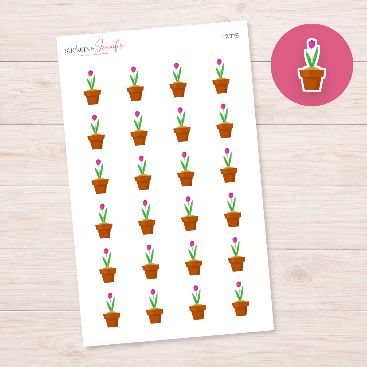 Potted Pink Tulip Planner Stickers | I-2775