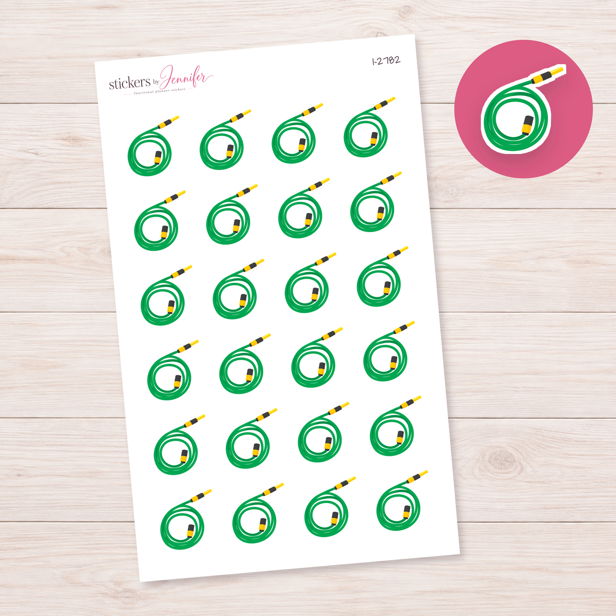 Coiled Green Garden Hose Planner Stickers | I-2782