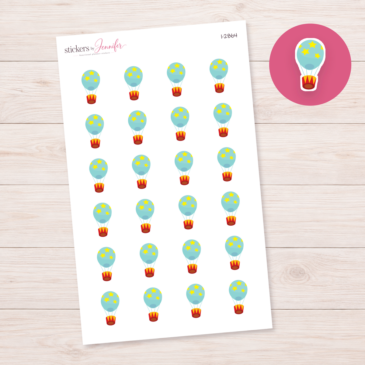 Starry Blue Hot Air Balloon Planner Stickers | I-2864