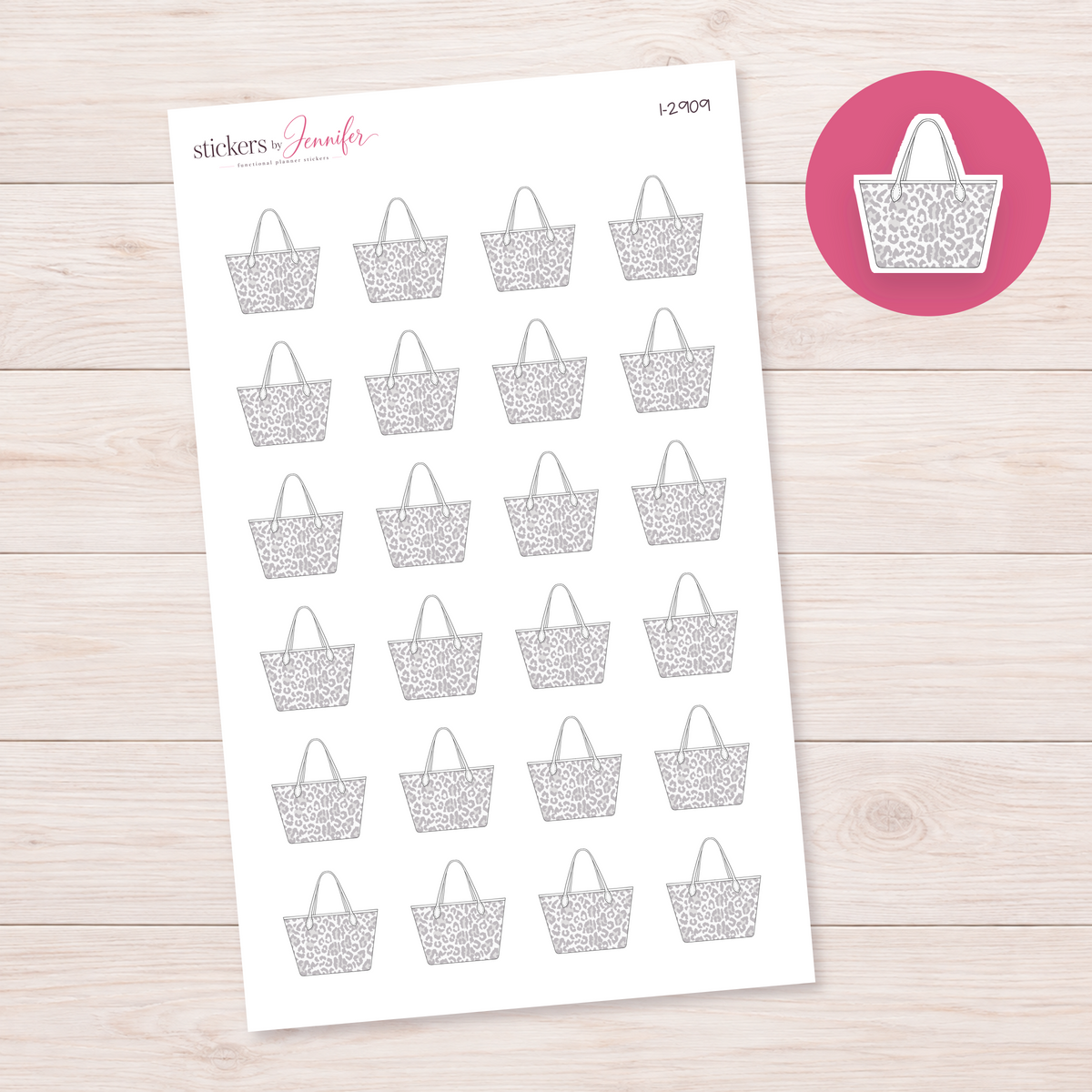 Gray Leopard Tote Planner Stickers | I-2909