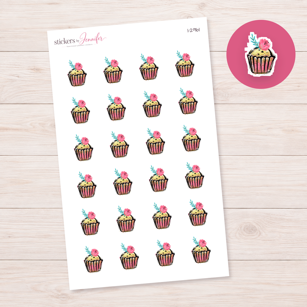 Pink Floral Cupcake Planner Stickers | I-2961