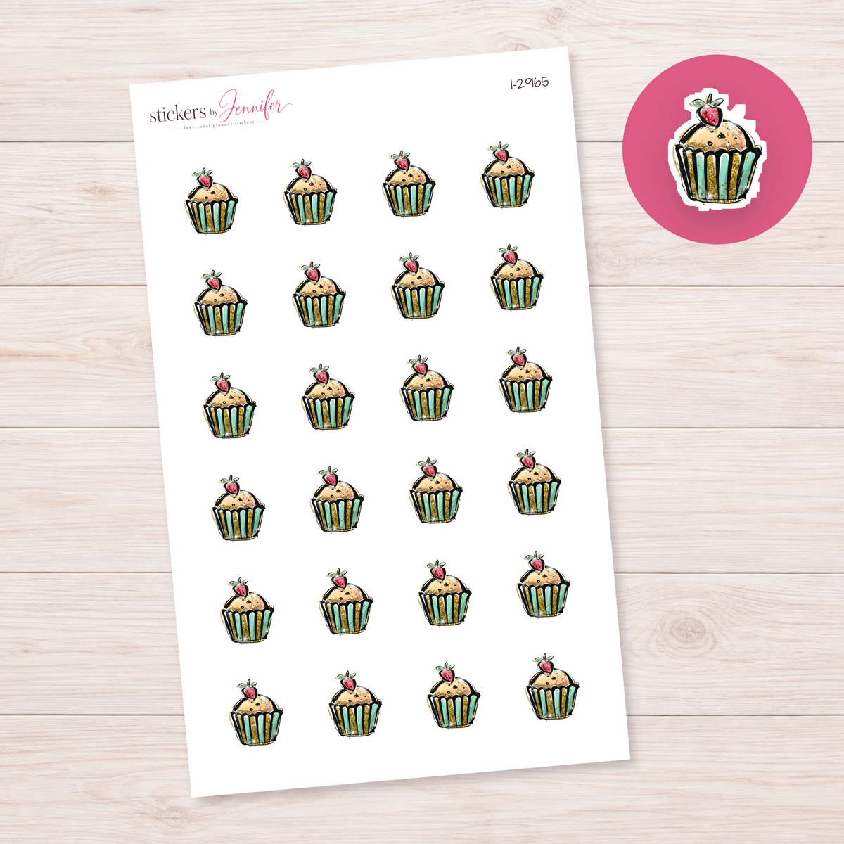 Strawberry-Topped Cupcake Planner Stickers | I-2965